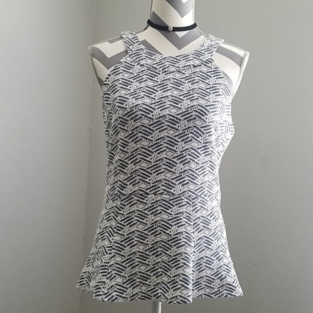 Deletta Sleeveless Peplum Knit Top Size M Blue Gray Multicolor